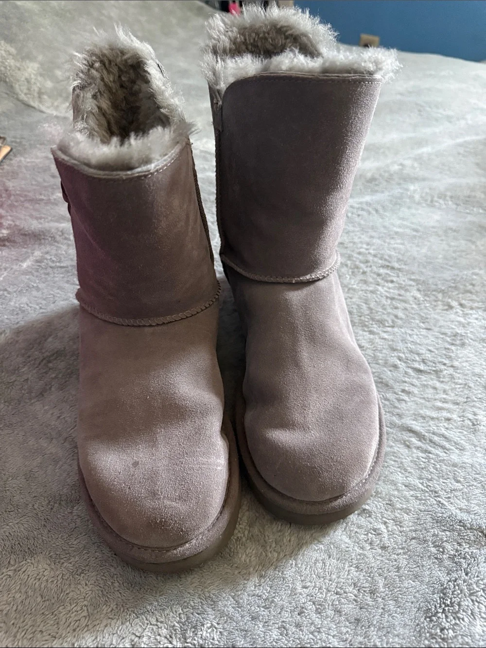 UGG Women's Taupe Suede Shearling Lace-Up Mid-Calf Boots